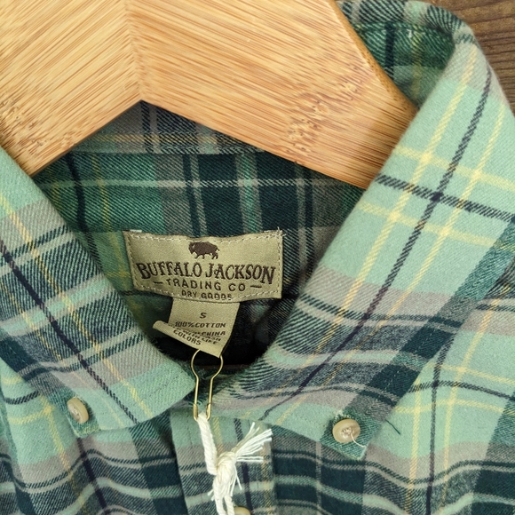 NWT Buffalo Jackson Trading CO. Men's Green Flannel Long Button Down Shirt - Picture 4 of 4